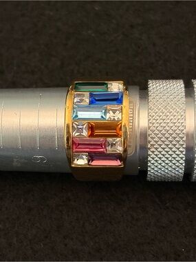 Gold-Tone Multicolor Crystal Baguette Band Ring Size 10